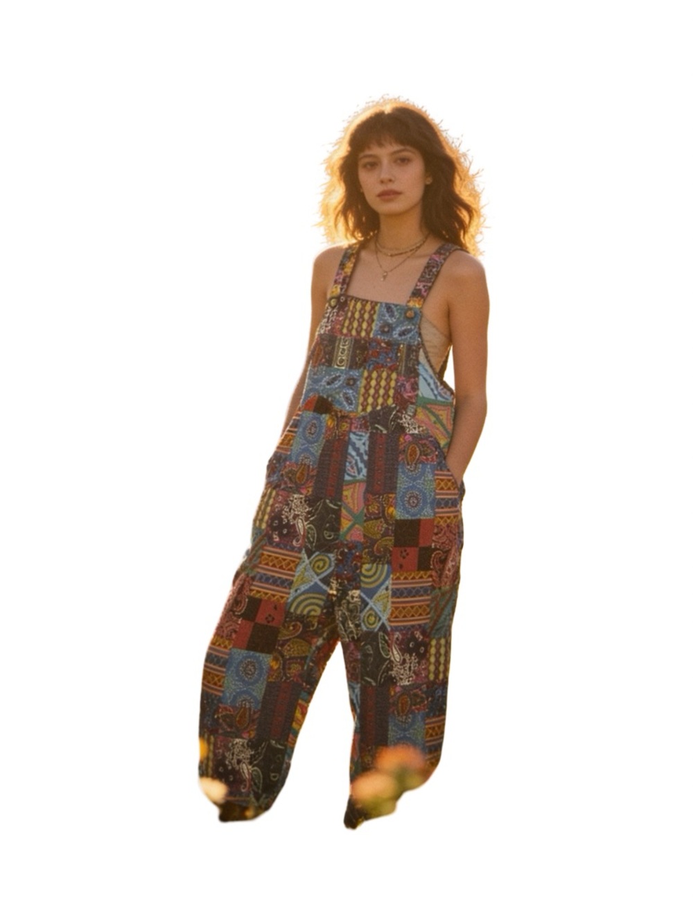 Women’s Boho Patchwork Multicolor Jumpsuit – XL - Picture 4 of 17